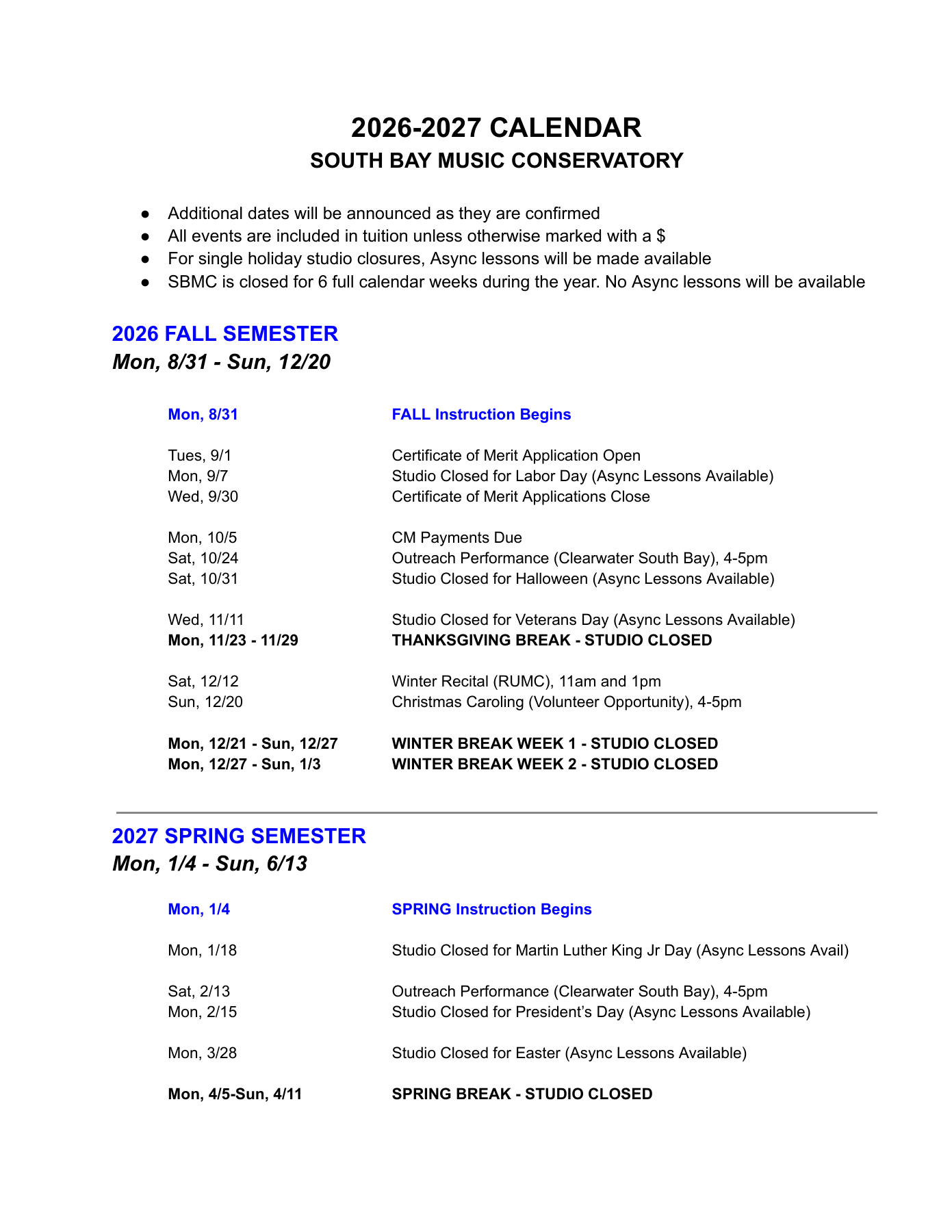 2026–2027 SBMC Calendar, page 1 of 2
